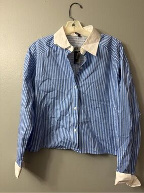 Express Blue Stripe Button-Down Shirt with White Collar small NWT